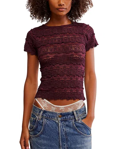 Free People Angelina Mixed Lace Top In Burgundy