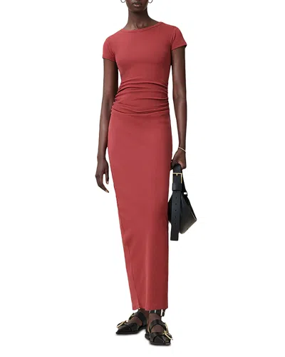 Allsaints Womens Burnt Brick Re Katarina Slim-fit Stretch Organic-cotton Maxi Dress In Red