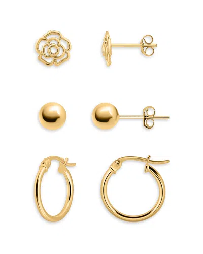Aqua Flower, Sphere & Hoop Earrings, Set Of 3 - Exclusive In Gold