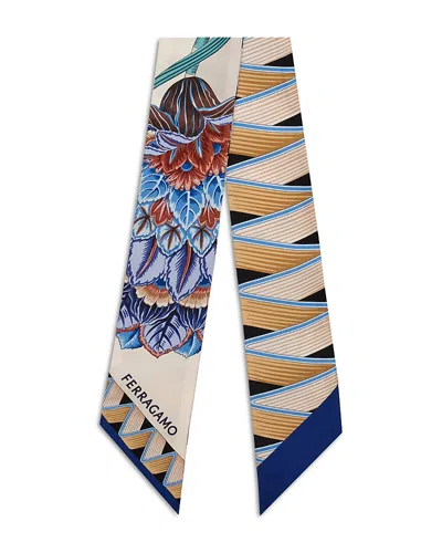 Ferragamo Giada Print Silk Scarf Scarves And Foulards White