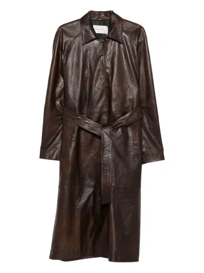 Magda Butrym Belted Leather Coat In Brown