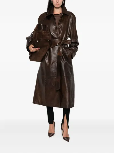 Magda Butrym Belted Leather Coat In Brown
