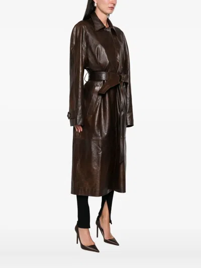 Magda Butrym Belted Leather Coat In Brown