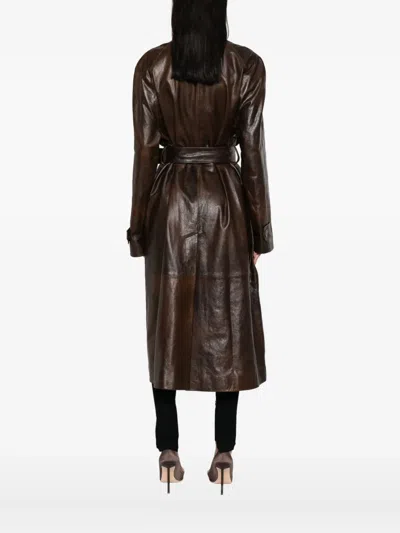 Magda Butrym Belted Leather Coat In Brown