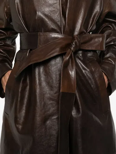 Magda Butrym Belted Leather Coat In Brown