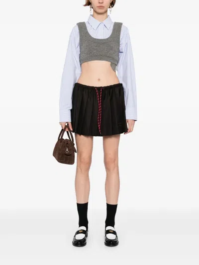 Miu Miu Drawstring Pleated Mini Skirt In Black