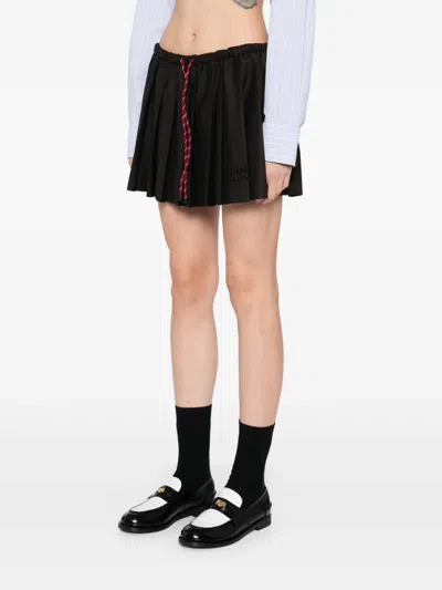 Miu Miu Drawstring Pleated Mini Skirt In Black