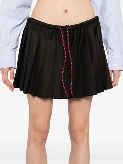 Miu Miu Drawstring Pleated Mini Skirt In Black