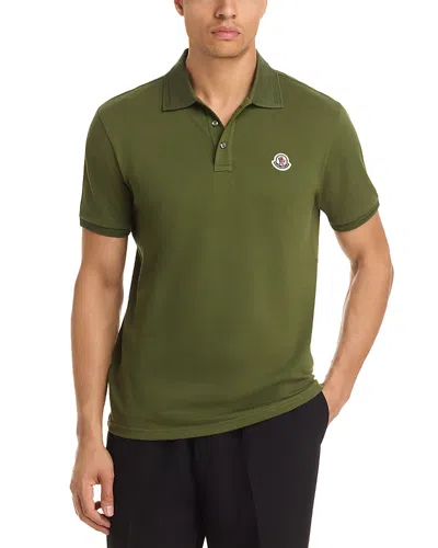 Moncler Embroidered Logo Cotton Piquet Polo Shirt In Green