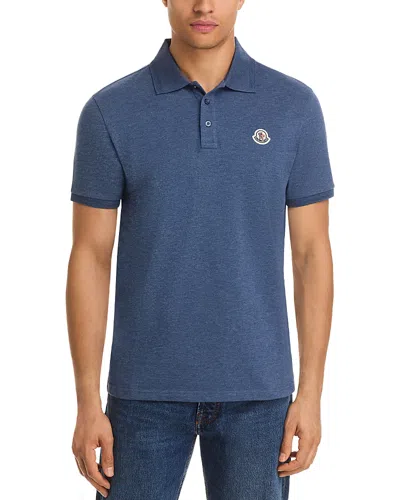 Moncler Blue Tricol-trimmed Pique Polo Shirt In Blue