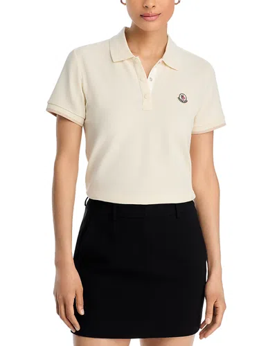 Moncler Women Cotton Polo Shirt With Iconic Patch In Neutral