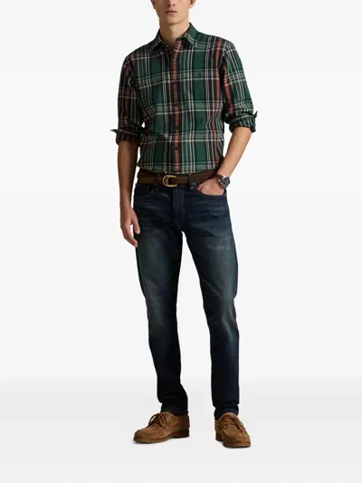 Polo Ralph Lauren Button-down Collar Checked Cotton Oxford Shirt In Green