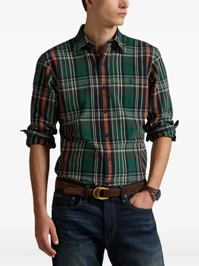 Polo Ralph Lauren Button-down Collar Checked Cotton Oxford Shirt In Green