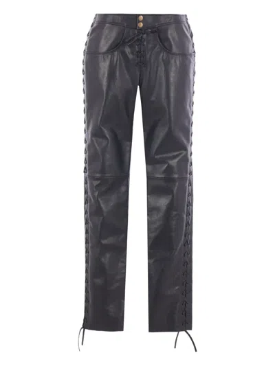 Isabel Marant Lace-up Leather Straight Trousers In Black