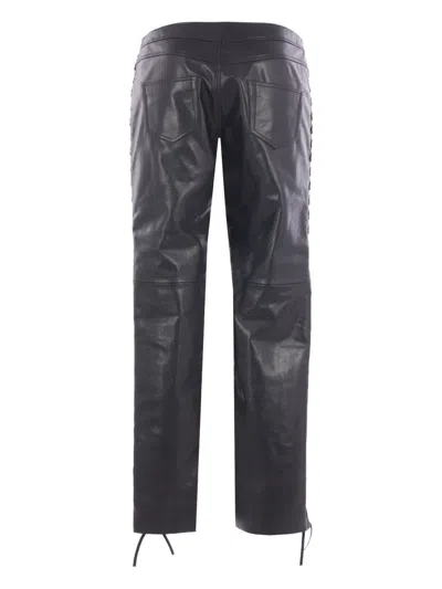 Isabel Marant Lace-up Leather Straight Trousers In Black