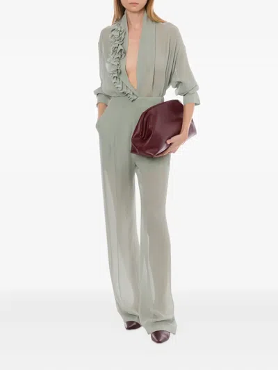 Alberta Ferretti Loose-fitting Grey Shirt With Ruffled Trim In Gray