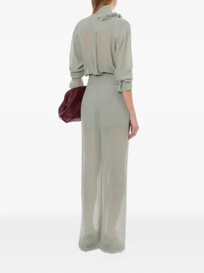 Alberta Ferretti Loose-fitting Grey Shirt With Ruffled Trim In Gray