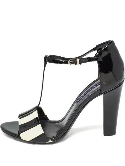 Pre-owned Polo Ralph Lauren Vintage Leather Heeled Sandals In Black