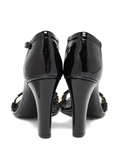 Pre-owned Polo Ralph Lauren Vintage Leather Heeled Sandals In Black