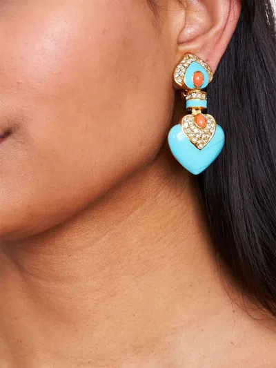 Kenneth Jay Lane Heart Drop Earrings In Blue