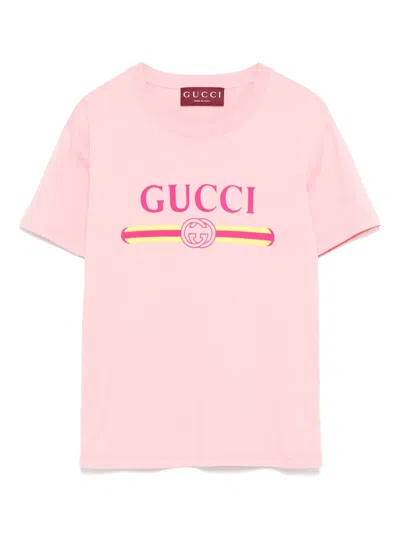 Gucci Printed Logo T-shirt In Pink
