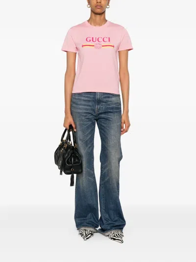 Gucci Printed Logo T-shirt In Pink