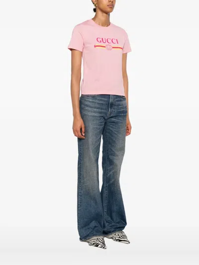 Gucci Printed Logo T-shirt In Pink