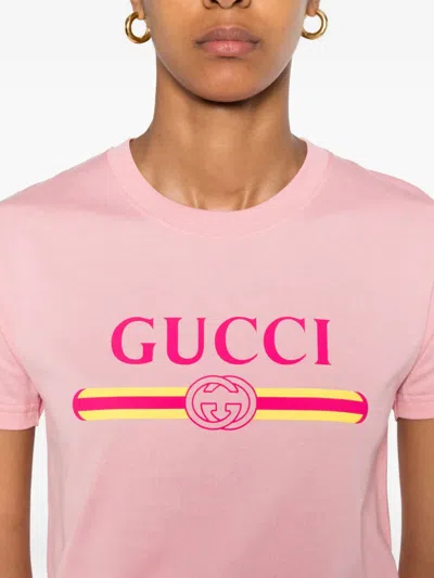 Gucci Printed Logo T-shirt In Pink
