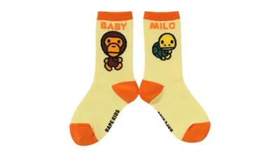 Pre-owned Bape Kids Baby Milo Friends Foot Race Socks In Yellow
