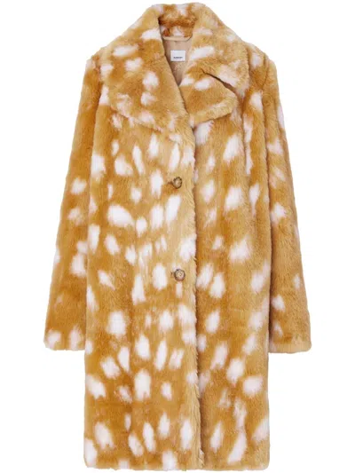 Pre-owned Burberry Women's  Deer Print Faux Fur Coat In Brown