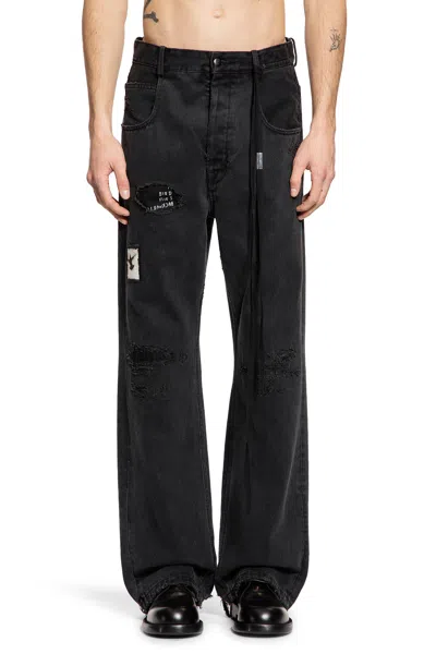 Ann Demeulemeester Ronald 5 Pocket Jeans With Printed Patches In Gray
