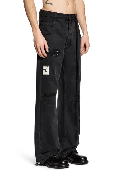 Ann Demeulemeester Ronald 5 Pocket Jeans With Printed Patches In Gray