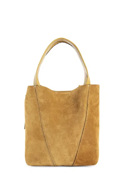 Chloé Small Beige Khaki Suede Spin Tote Bag In Brown