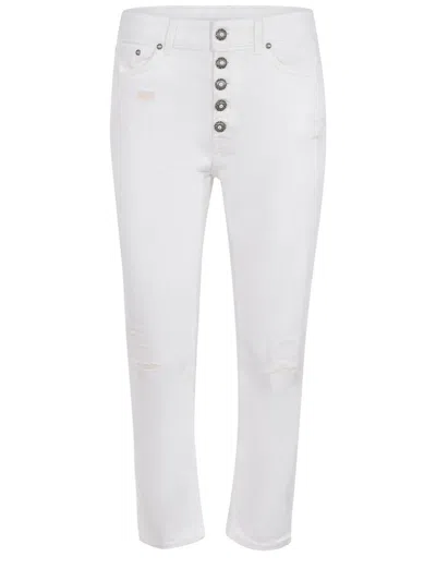Dondup Cropped Cotton-blend Denim Jeans With Button Detailing In White