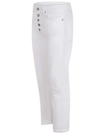 Dondup Cropped Cotton-blend Denim Jeans With Button Detailing In White