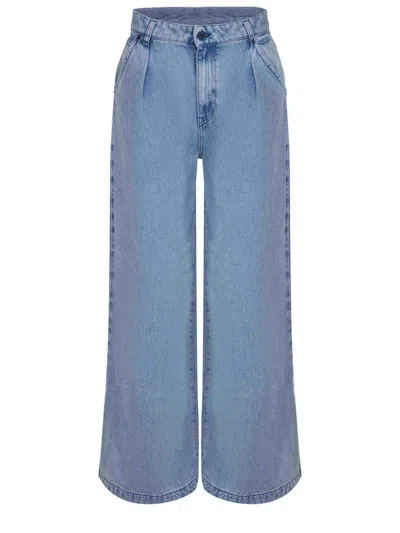 Solotre Pleated Wide-leg Jeans In Blue