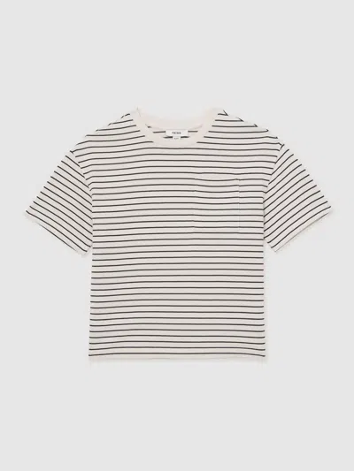 Reiss White/navy Cotton-blend Stripe T-shirt In White
