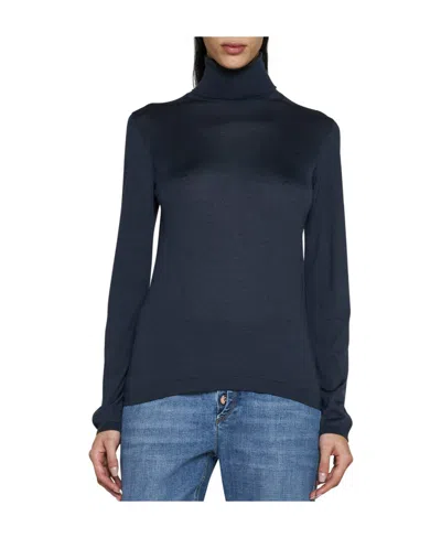 Brunello Cucinelli Roll-neck Fitted Sweater In Blue