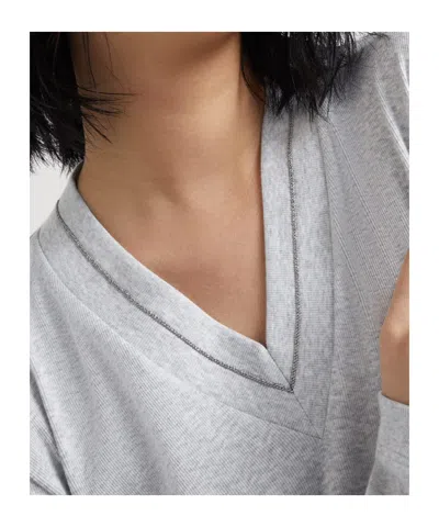 Brunello Cucinelli Ribbed Jersey Top In Gray