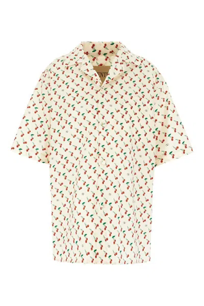 Valentino Cotton Poplin Bowling Shirt With Cherryfic Print In Neutral