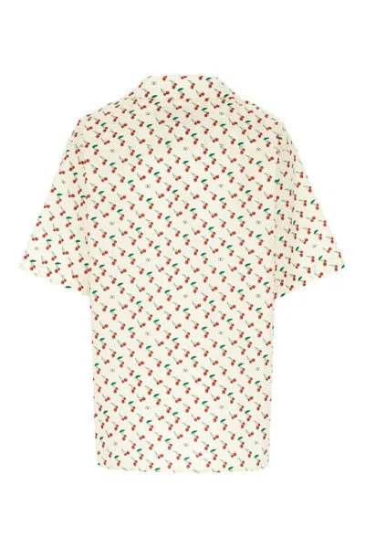 Valentino Cotton Poplin Bowling Shirt With Cherryfic Print In Neutral