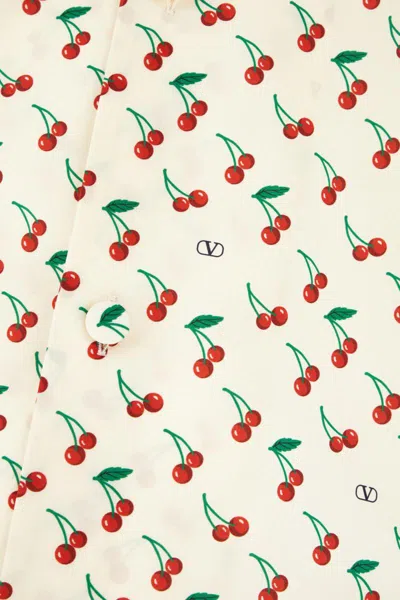 Valentino Cotton Poplin Bowling Shirt With Cherryfic Print In Neutral