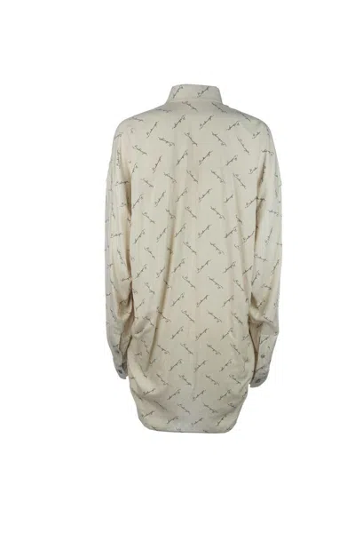 Balenciaga Beige Oversized Shirt With All-over Printed Logo In Viscose Woman In Neutral
