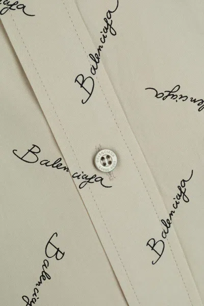 Balenciaga Beige Oversized Shirt With All-over Printed Logo In Viscose Woman In Neutral