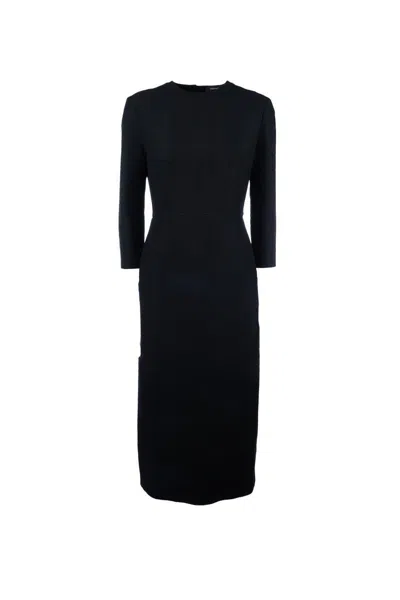 Fabiana Filippi Sleeve Crew Neck Midi Dress With Slit In Black