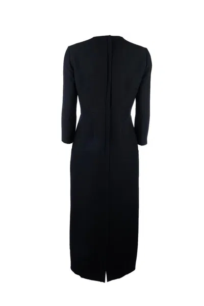 Fabiana Filippi Sleeve Crew Neck Midi Dress With Slit In Black