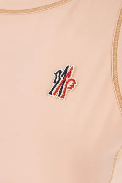 Moncler Sleeveless Round Neck Top With Contrast Stitching In Pink