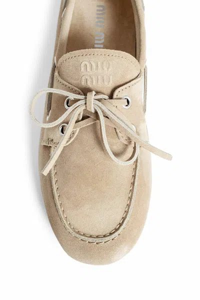 Miu Miu Ecru Suede Calf Leather Loafers