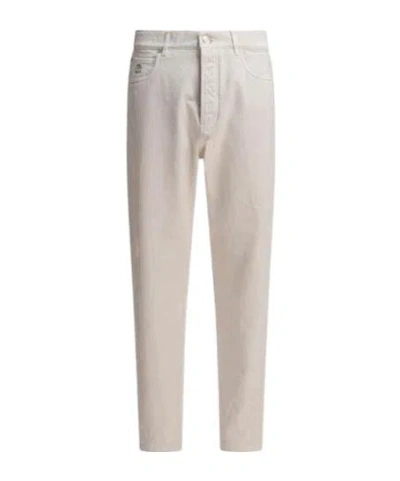 Brunello Cucinelli Denim Trousers With Pockets And Loops In Neutral