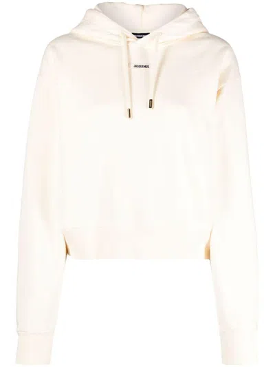 Jacquemus Cotton Hoodie With Drawstring Hood And Ribbed Details In Neutral